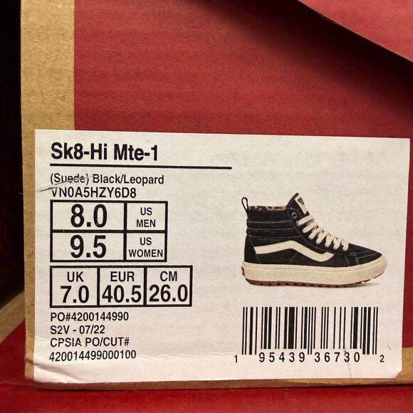 VANS MEN\'S 8 SK8 HI MTE 1 BOOTS BLACK LEOPARD NIB